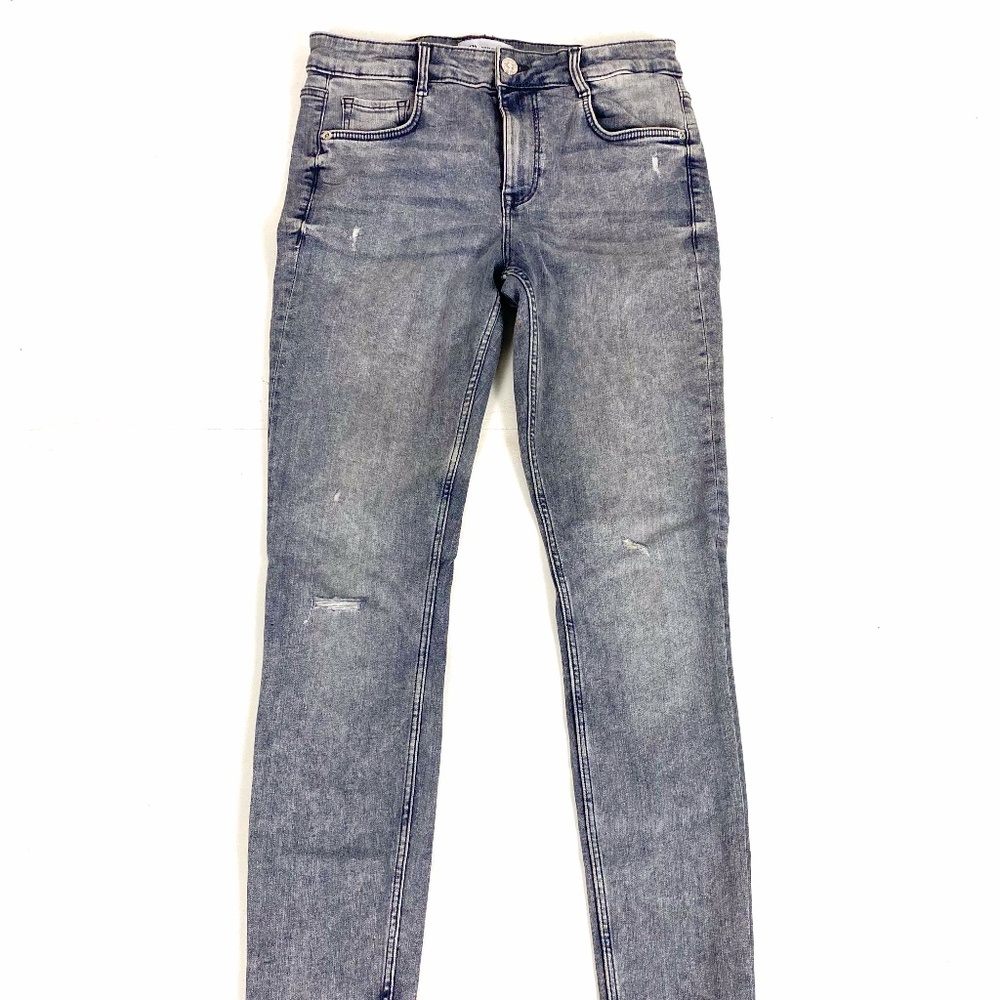 Zara Gray Wash Raw Hem Ripped Skinny Jeans